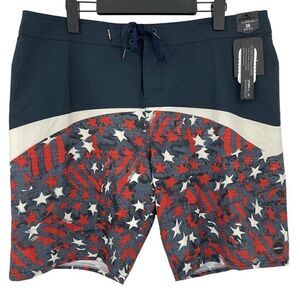 O'Neill Hyperfreak‎ 20" Boardshort Men 38 Navy Red Rash Free Stretch Durable NWT